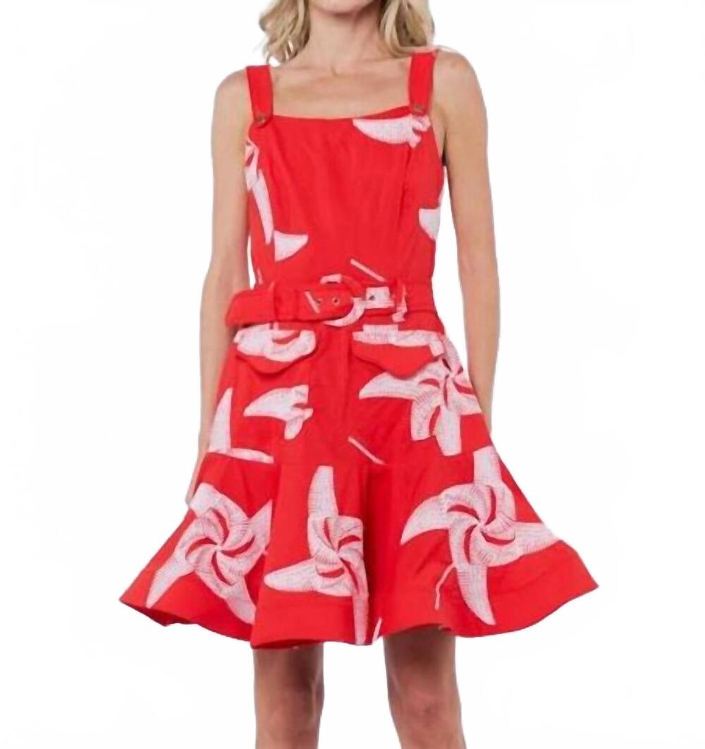 NEW CIEBON women's alivia embroidered pinwheel mini dress in red